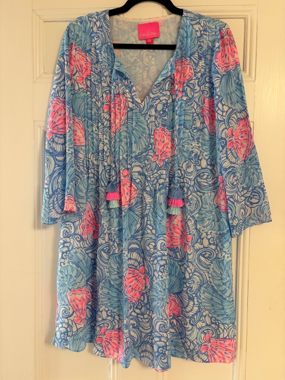 Lilly Pulitzer Blue & Pink Floral Tassel Tunic
